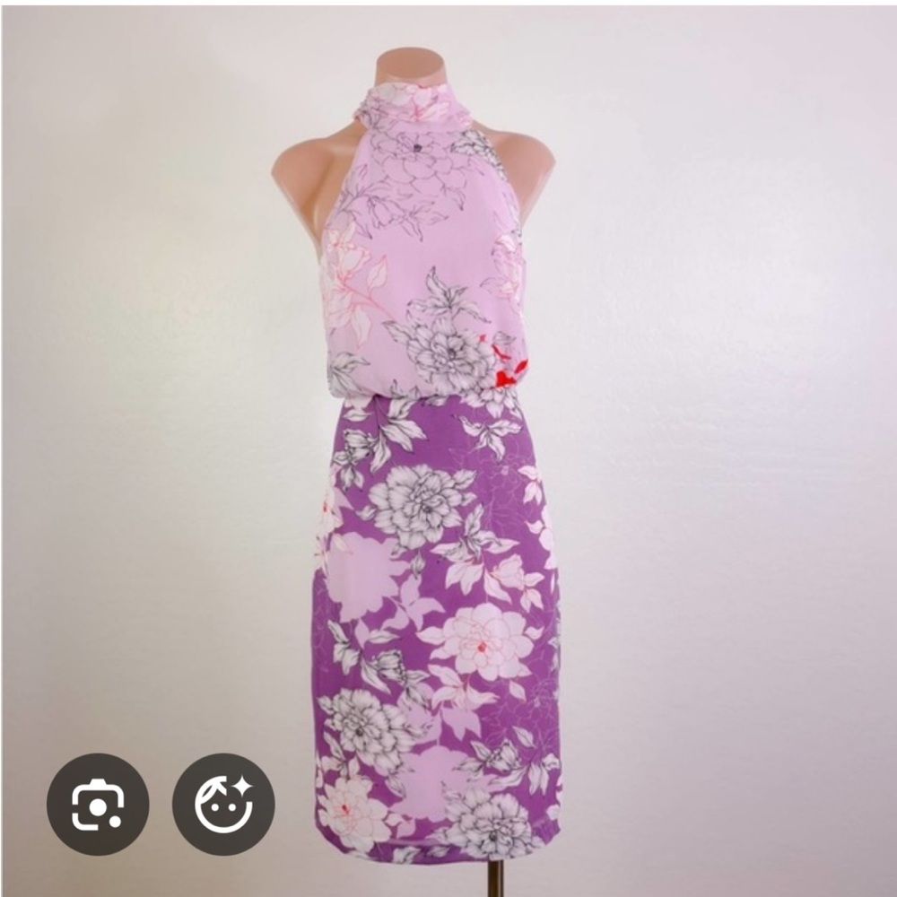 Badgley Mischka Purple and Pink Floral Midi Dress